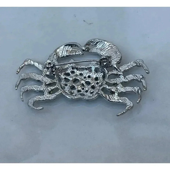 Crab Pin Brooch Pin Rhinestone Crystal Pearl Jewelry Silver Light Blue 1" - Picture 2 of 4